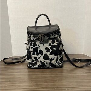 EL PORTAL LEATHER BACKPACK BLACK ANIMAL PRINT MADE IN USA